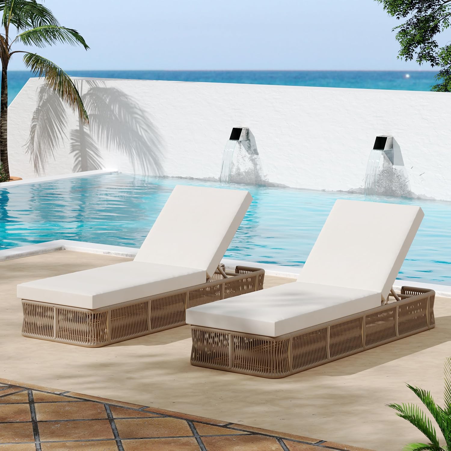 Outdoor Furniture Without Cushions - Dokuma Halatlı Şezlong 5 Pozisyonlu Ayarlanabilir