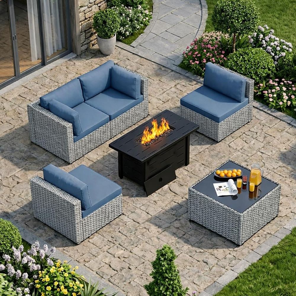 Outdoor Furniture Fire Table - 5 Parçalı Açık Hava Veranda Mobilya