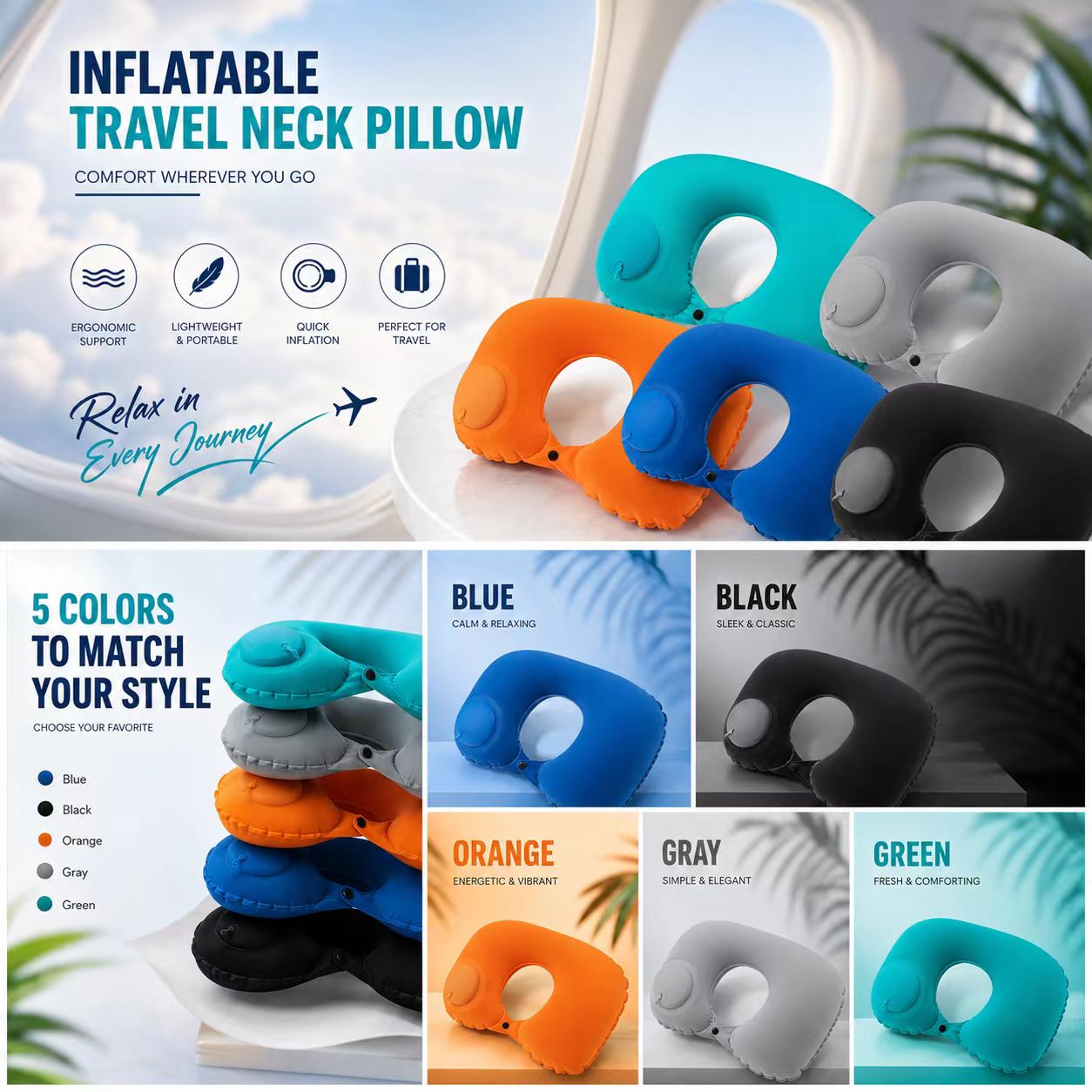 Outdoor Furniture Pillows - 5 Renkli Şişirilebilir Yastık Katlanabilir Taşınabilir