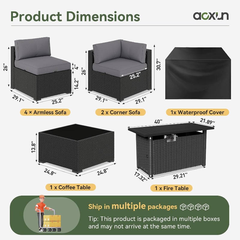 Aoxun 8 Parçalı Bahçe Mobilya  - Outdoor Furniture Fire Table incelemesi ve fiyatı